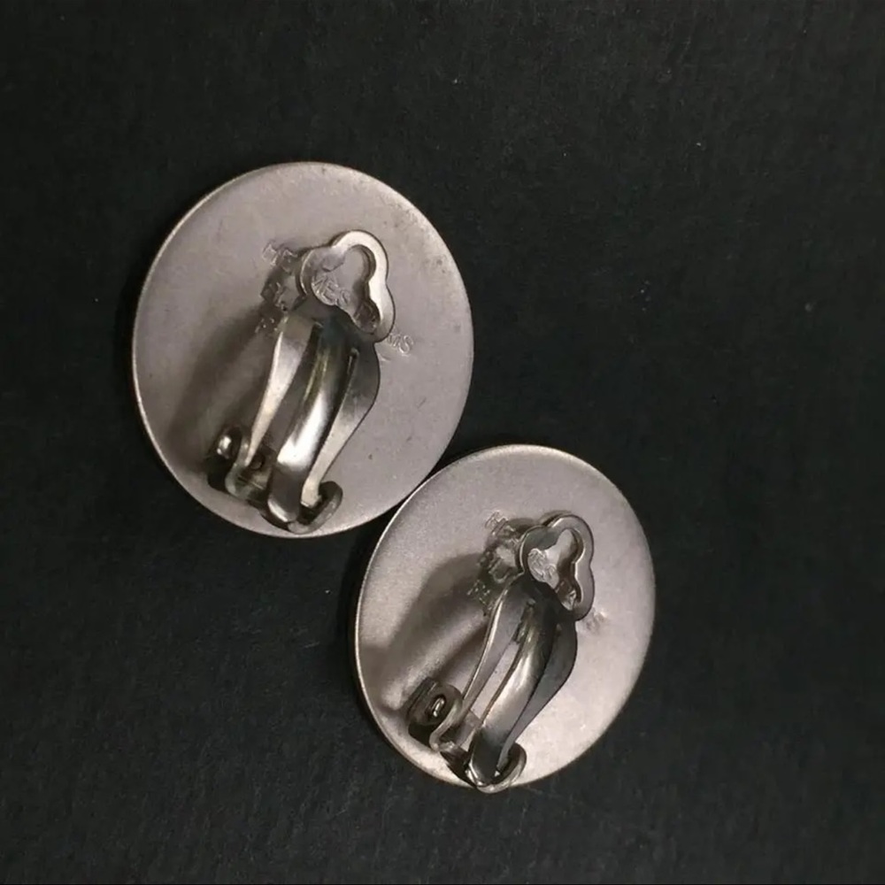HERMES SILVER COIN LOGO BIJOUTERIE FANTAISE CLIP-ON EARRINGS + BOX - Picture 7 of 13